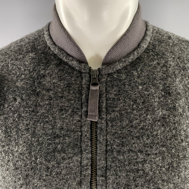 HARTFORD Size L Grey Textured Wool Blend Bomber Jacket