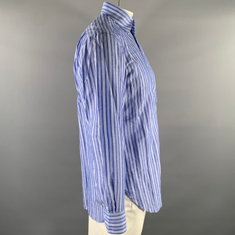 KITON Size L Blue White Stripe Linen Cotton Pointed Collar Long Sleeve Shirt