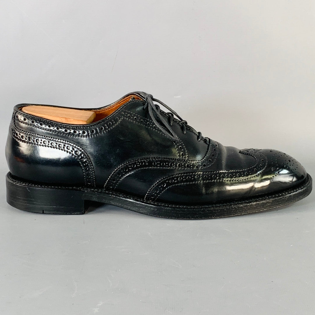 ALDEN Size 10 Black Perforated Cordovan Leather Wingtip Oxford Lace-Up Shoes
