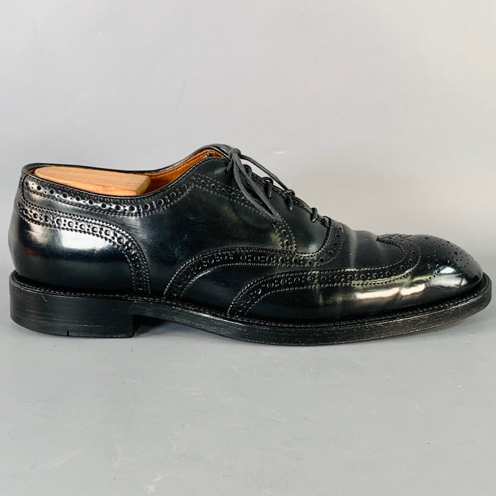 ALDEN Size 10 Black Perforated Cordovan Leather Wingtip Oxford Lace-Up Shoes