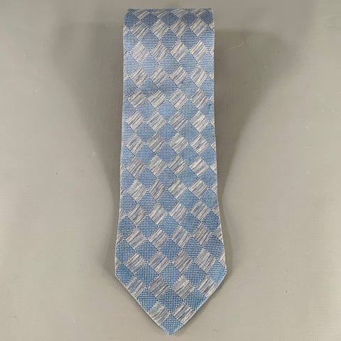 ERMENEGILDO ZEGNA Blue Checkered Silk Linen Jacquard Tie