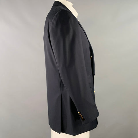 DUNHILL Size 44 Regular Navy Gold Wool Double Breasted Sport Coat