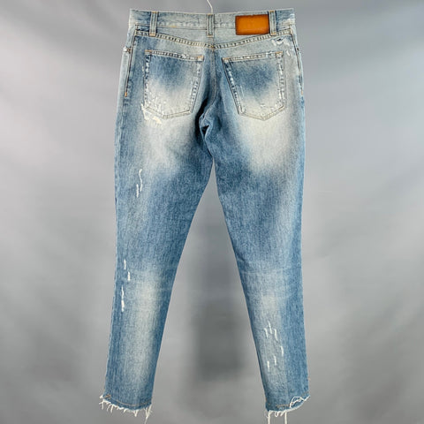 DOLCE & GABBANA Size 30 Blue Distressed Denim Tapered Jeans