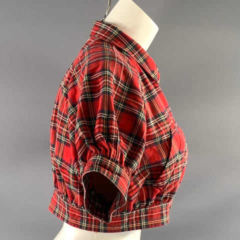 COMME des GARCONS Size S Red Green Plaid Cropped Casual Top