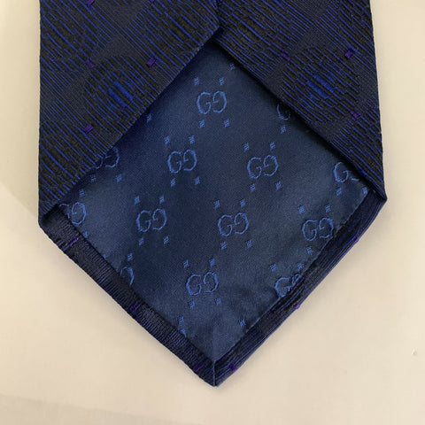 GUCCI Navy Blue Geometric Silk Jacquard Tie