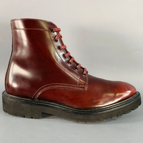 PAUL SMITH Size 8 Burgundy Leather Tread Sole Lace-Up Ankle Boots