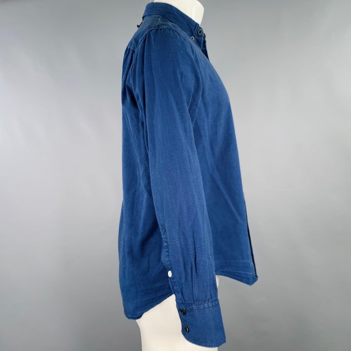 RAG & BONE Size M Blue Black Checkered Cotton One Pocket Long Sleeve Shirt