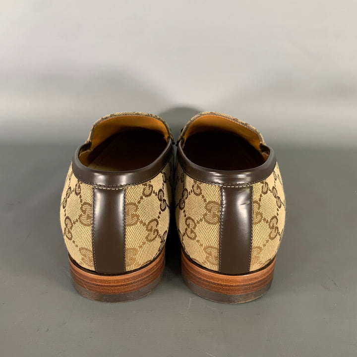 GUCCI Size 10.5 Brown Tan Monogram Canvas Loafers