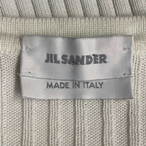 JIL SANDER Size L White Textured Bobble Cotton Crew Neck Pullover