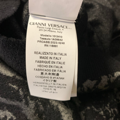 VERSACE 2024 Size 0 Black Grey Viscose Blend Baroque Crew Neck Cocktail Dress