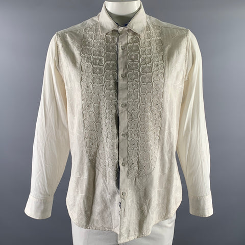 ROBERT GRAHAM Size XL Cream Bedded Tuxedo Cotton Long Sleeve Shirt