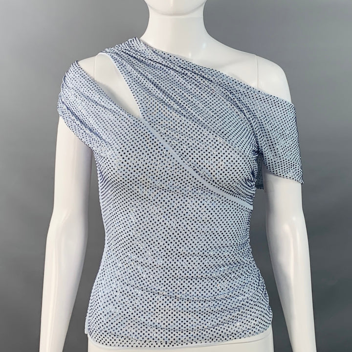 SELF-PORTRAIT SS25 Size 2 Pale Blue Polyester Blend Rhinestones Ruched Cutouts Dress Top