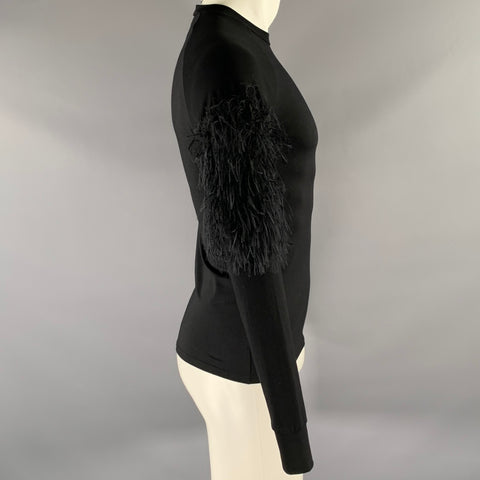 ORTTU Size XS Black Cotton Spandex Texture Sleeve Pullover