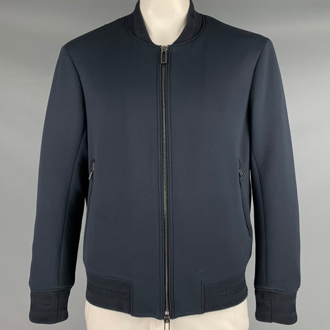 EMPORIO ARMANI Size 42 Black Polyester Blend Bomber Jacket