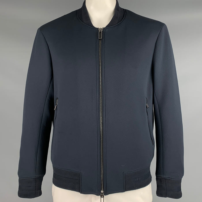 EMPORIO ARMANI Size 42 Black Polyester Blend Bomber Jacket