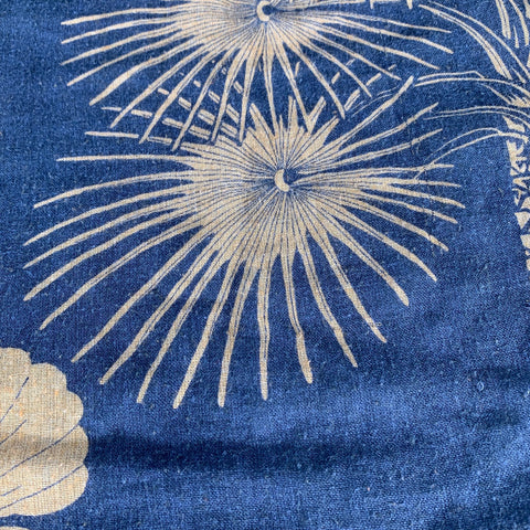 VINTAGE Blue Tan Floral Pocket Square