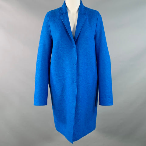 HARRIS WHARF LONDON Size 6 Royal Blue Wool Textured Notch Lapel Snaps Coat