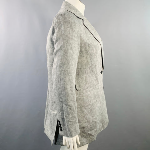 MAX MARA Taille 12 Veste Blazer en Lin Gris Chiné à Revers Cranté