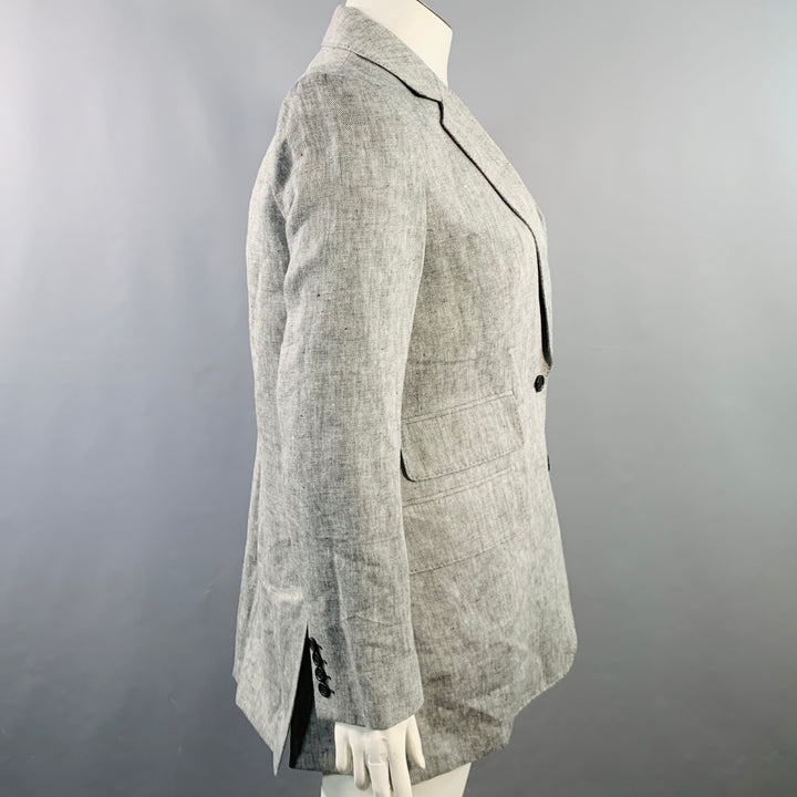 MAX MARA Size 12 Grey Heather Linen Notch Lapel Jacket Blazer