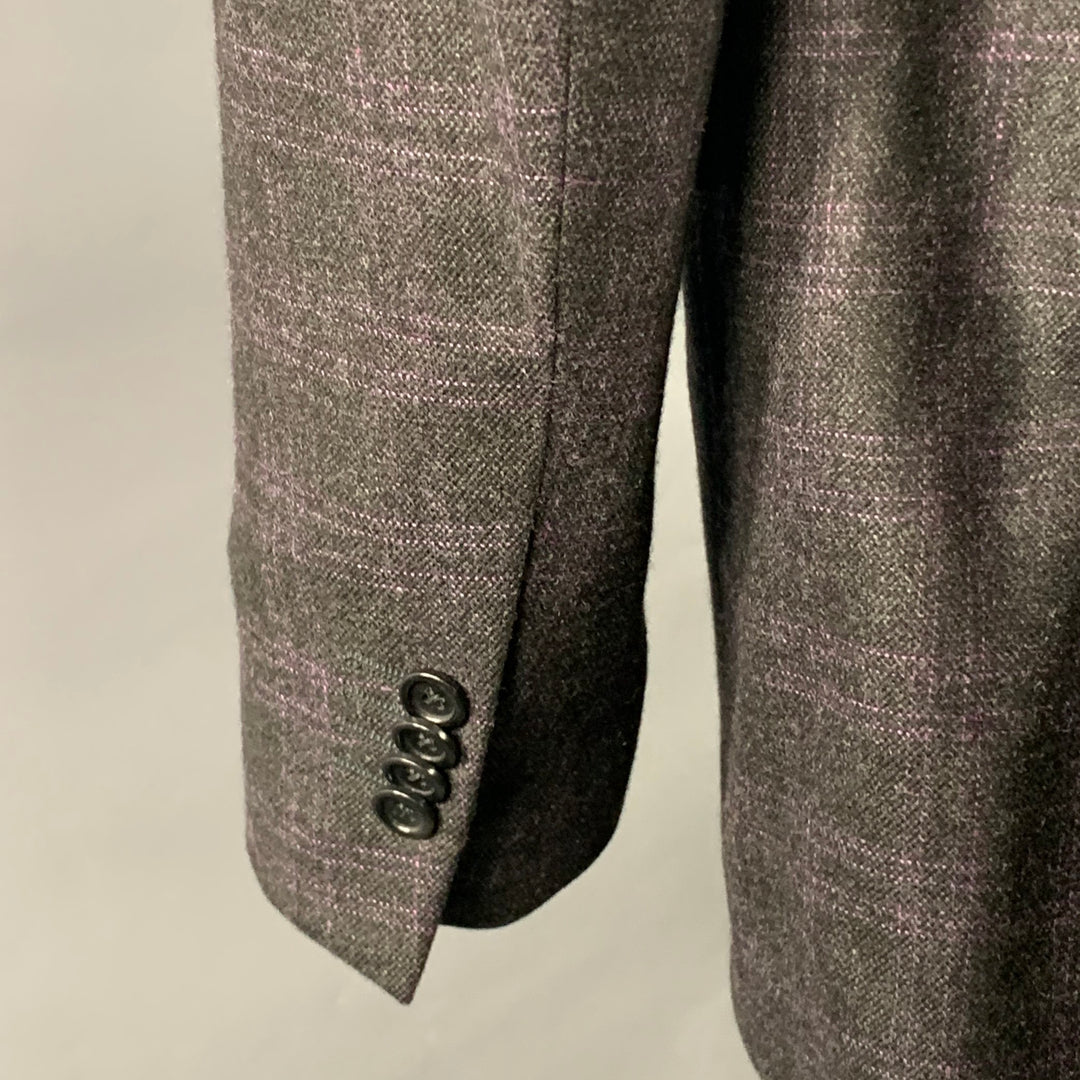 JOHN BRAY Size 48 Regular Black Purple Plaid Cashmere Sport Coat