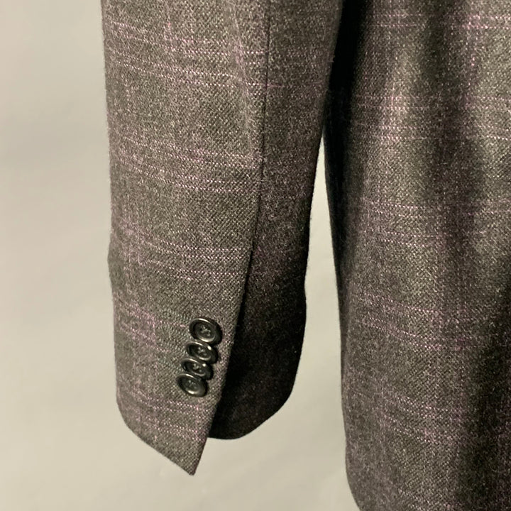 JOHN BRAY Size 48 Regular Black Purple Plaid Cashmere Sport Coat