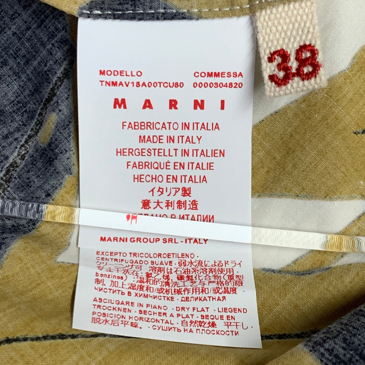 MARNI Size 2 White Mustard Cotton Tropical Leaves Half Placket Pullover