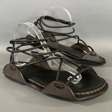 SALVATORE FERRAGAMO Size 10 Black Leather Gladiator Sandals