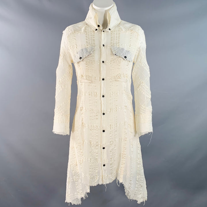 L.G.B Size S Cream Black Polyester Blend Distressed Mini Shirt Dress