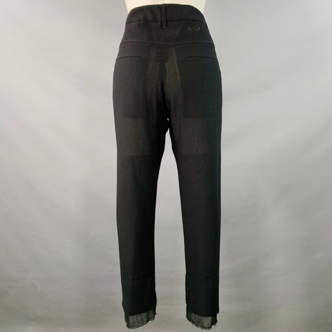 ANN DEMEULEMEESTER Size 8 Black Rayon Blend Flat Front Layered Dress Pants