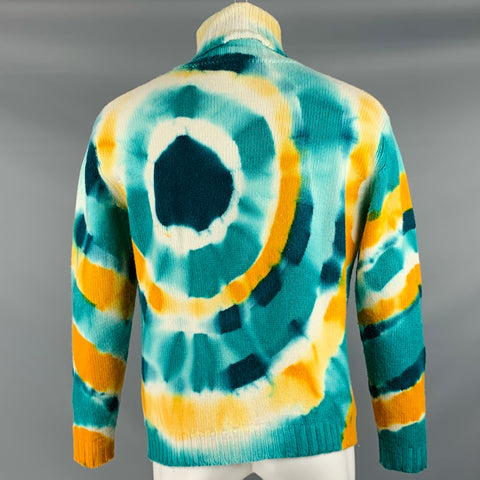 PRABAL GURUNG Size S Green Yellow Tie Dye Cashmere Turtleneck Sweater