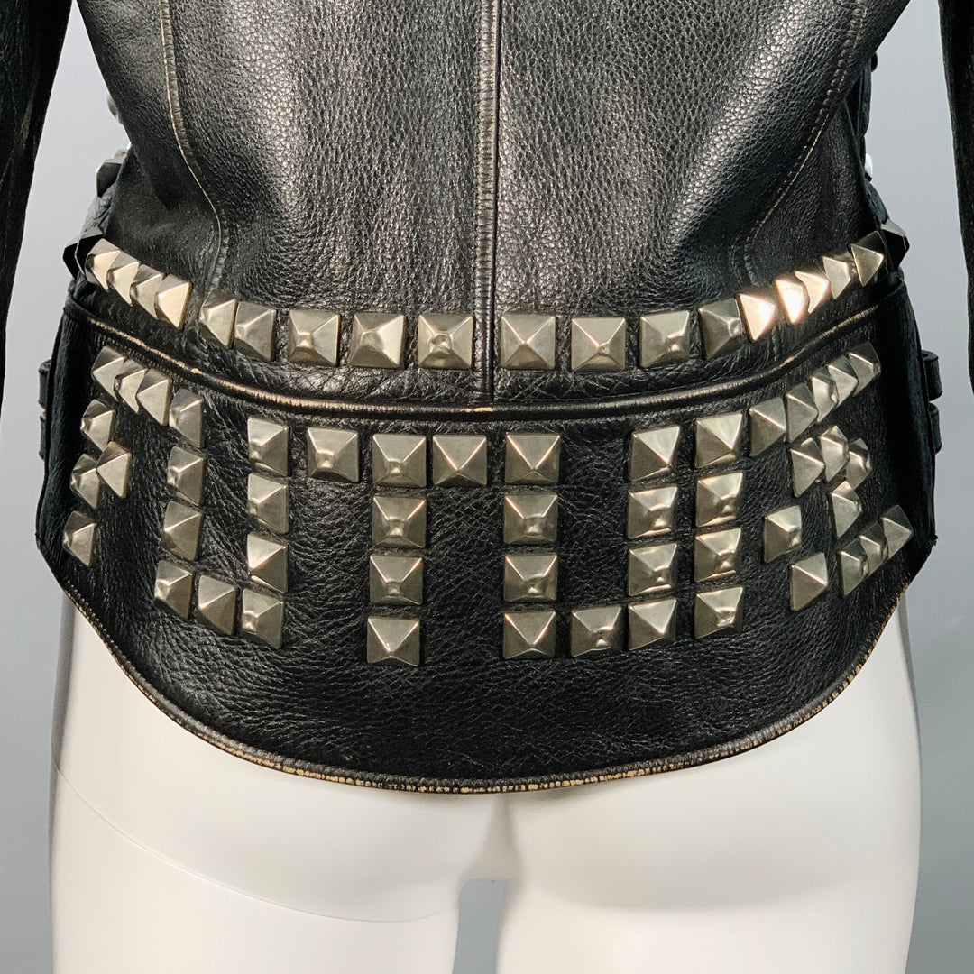 GUCCI SS17 Size 6 Black Silver Leather Studded Biker Jacket