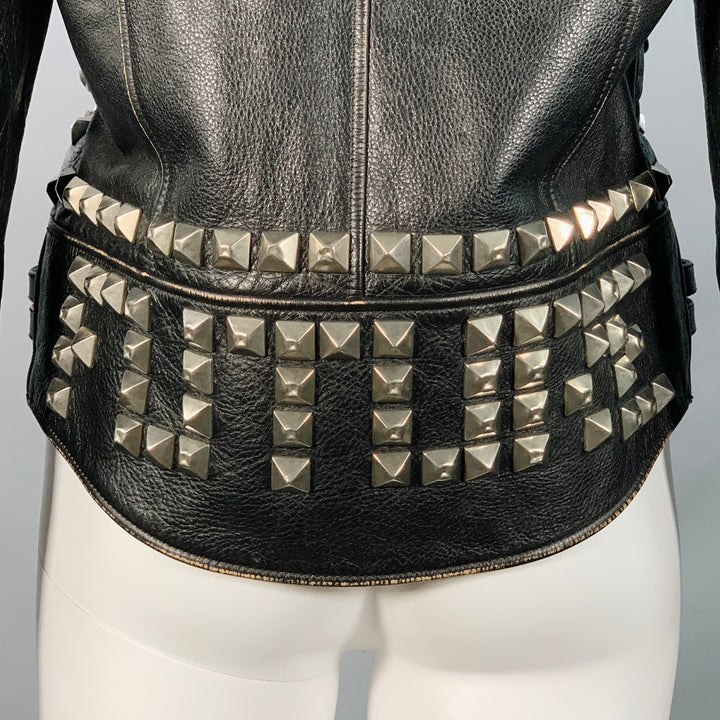 GUCCI SS17 Size 6 Black Silver Leather Studded Biker Jacket