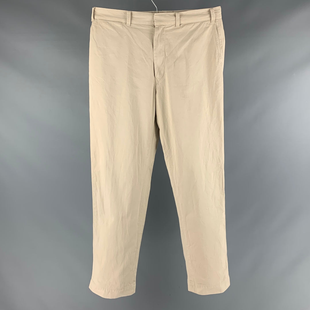 45rpm Size L Khaki Solid Cotton Zip Fly Casual Pants