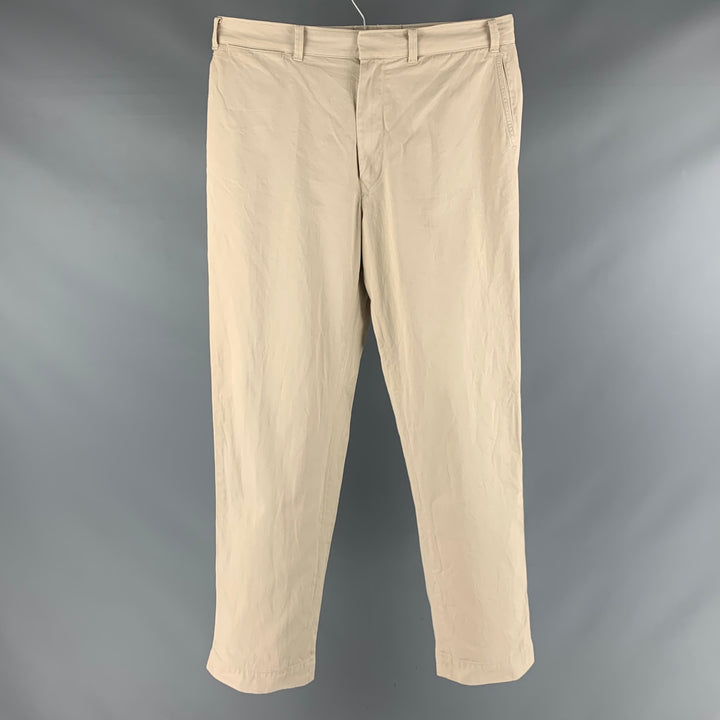 45rpm Size L Khaki Solid Cotton Zip Fly Casual Pants