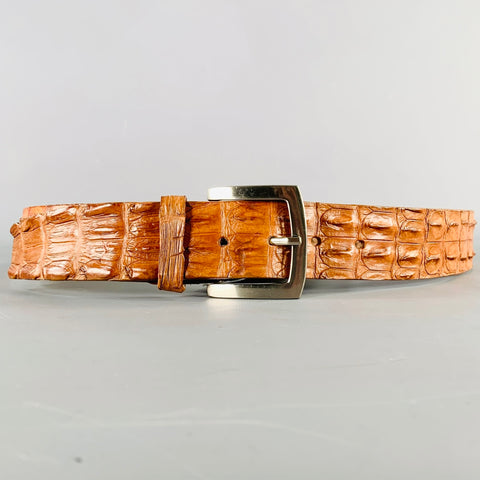 Ceinture vintage en cuir d'alligator texturé marron, taille 36