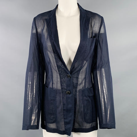DRIES VAN NOTEN Size XS Navy Cotton Sheer Peak Lapel Jacket Blazer