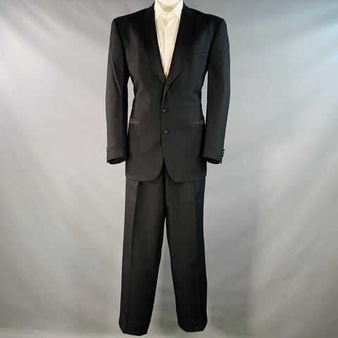 JHANE BARNES Size 44 Long Black Pleated Shawl Lapel Tuxedo