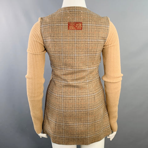 MAISON MARTIN MARGIELA Size L Camel Wool Houndstooth Long Sleeve Mini Dress