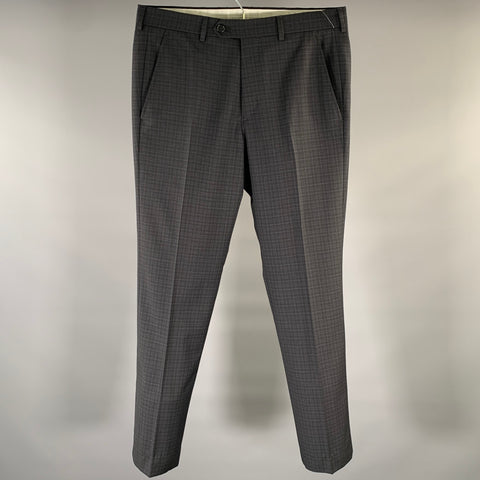 ARMANI COLLEZIONI Size 32 Black Charcoal Plaid Wool Flat Front Dress Pants