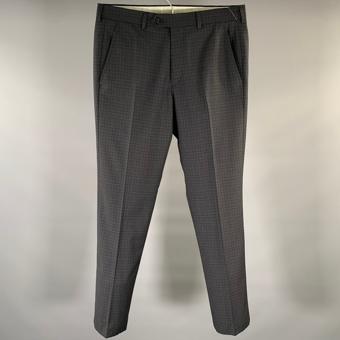 ARMANI COLLEZIONI Size 32 Black Charcoal Plaid Wool Flat Front Dress Pants