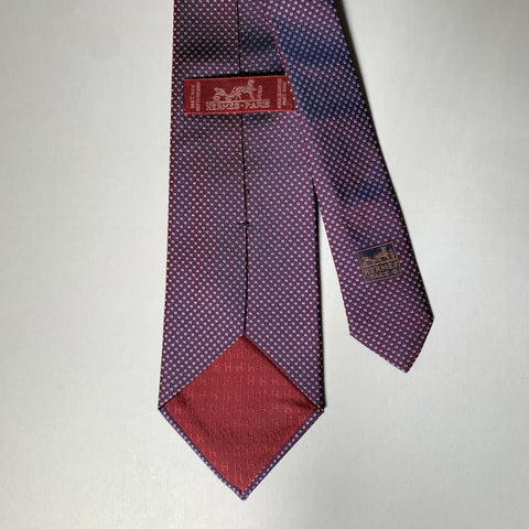 HERMES Purple Navy Cream Logo Silk Tie