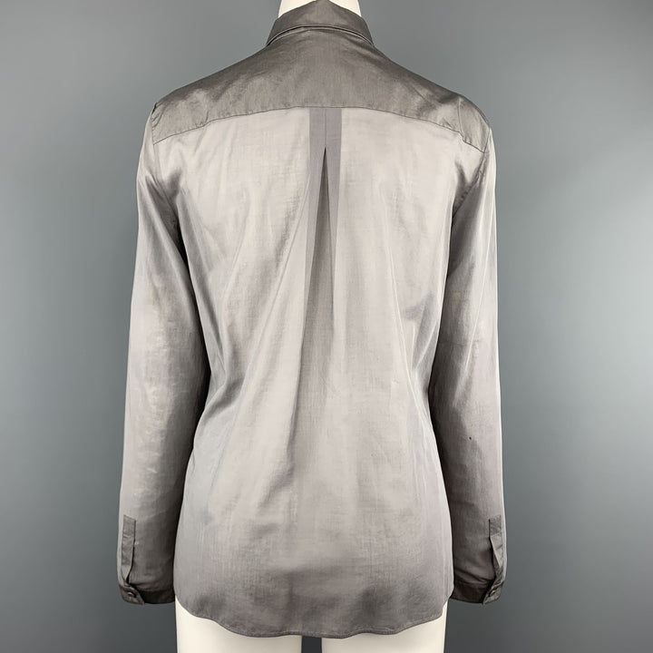 AKRIS Size 8 Grey Sheer Cotton Beaded Bib Blouse