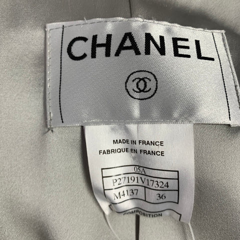 CHANEL FW2005 Size 4 Purple Grey Silk Blend Open Front Jacket