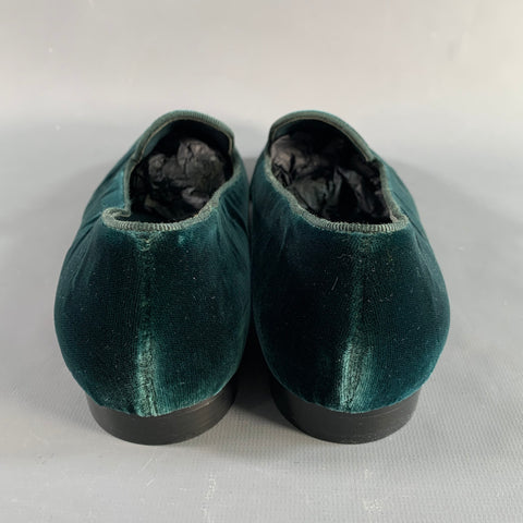 RALPH LAUREN Size 8.5 Green Velvet Monogram Slip On Flats