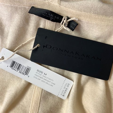 DONNA KARAN Size M Cream Knit Hooded Cardigan Womens