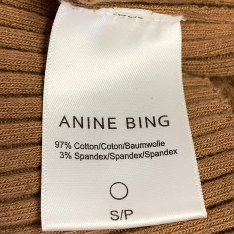 ANINE BING Size S Brown Tobacco Cotton Blend Rib Knit Pullover