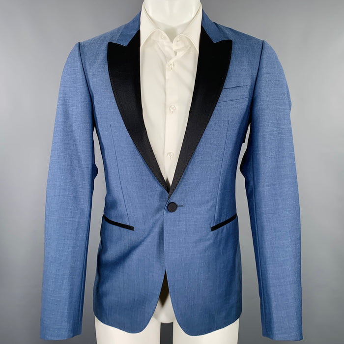 LANVIN Size 36 Blue Black Color Block Wool Mohair Sport Coat