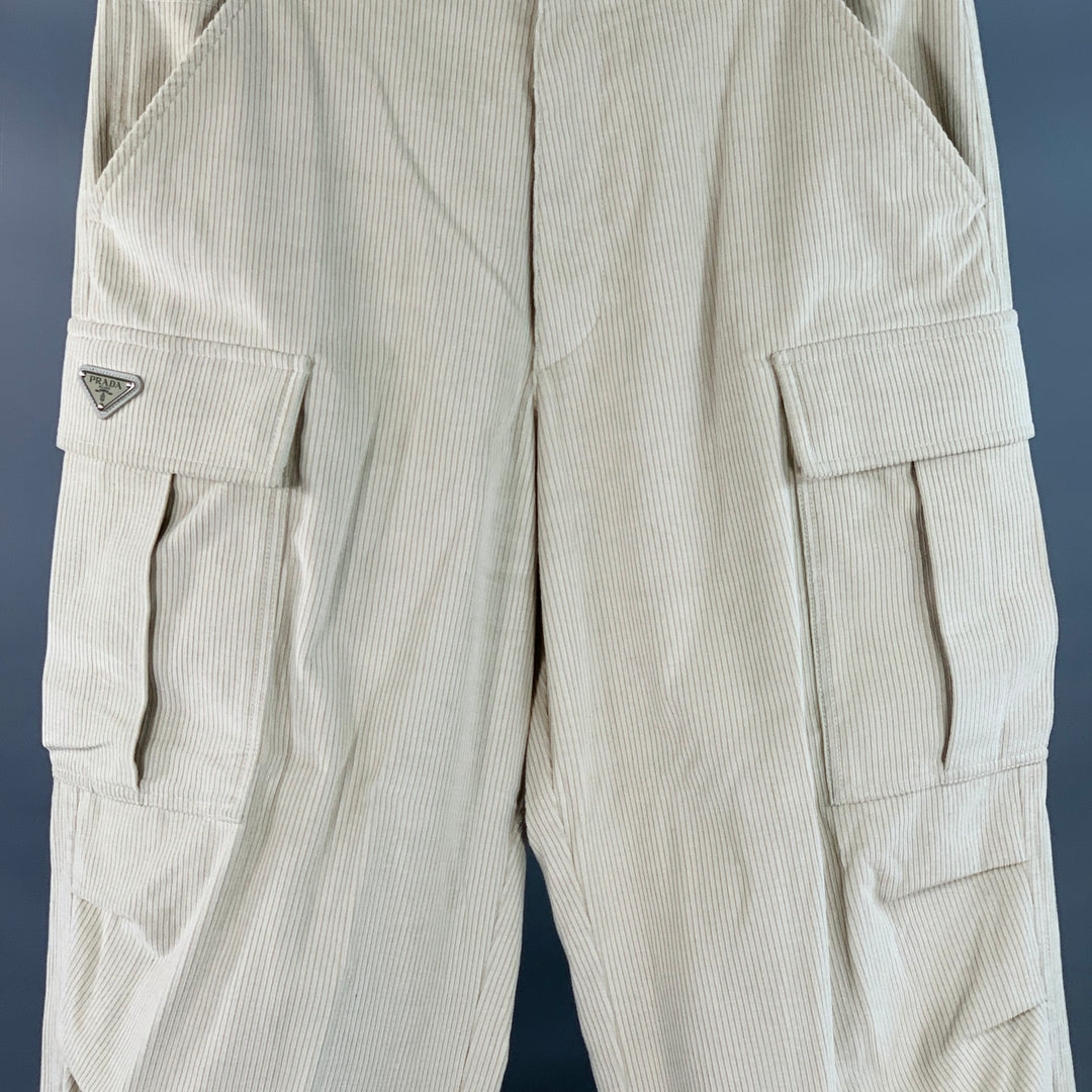 PRADA Size L Beige Stone Pinwale Corduroy Cotton Cargo Casual Pants
