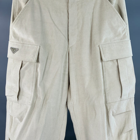 PRADA Size L Beige Stone Pinwale Corduroy Cotton Cargo Casual Pants