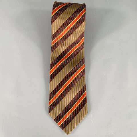 LUCIANO BARBERA Brown Red Diagonal Stripe Silk Tie